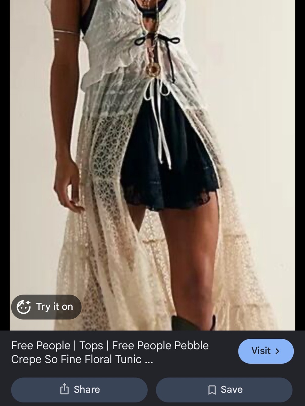 Free People Cream Lace Selena Maxi Vest Overlay